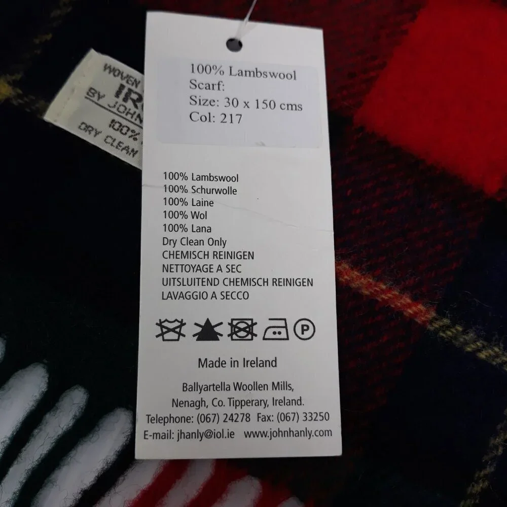 NWT John Hanly & Co. Lambswool Plaid Fringed Scarf Preppy Academia Winter Cozy